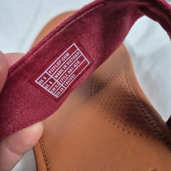 Fitflop Banda Glitz Thong Red Brown Sandal Shoes Women's Size 8 - Picture 8 of 9